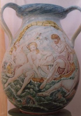 Ceramiche d-Arte di Albisola - Vaso in maiolica Antico Savona a colori
Dipinto con Venere e Nettuno. 